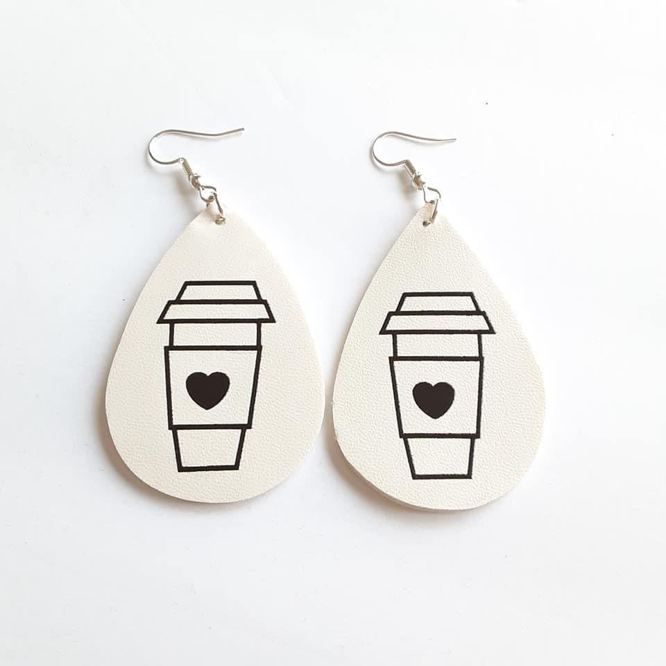 Coffee Cup w/ Heart Earrings