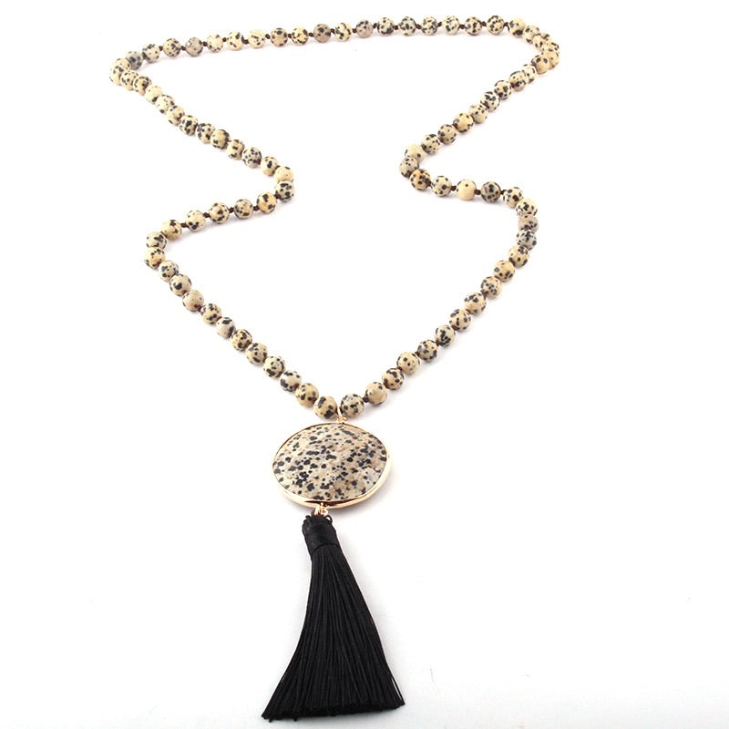 Bohemian Natural Stone Pendant & Tassel Necklace